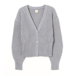 H&M Ribbed Knit Puff Sleeve Cardigan
